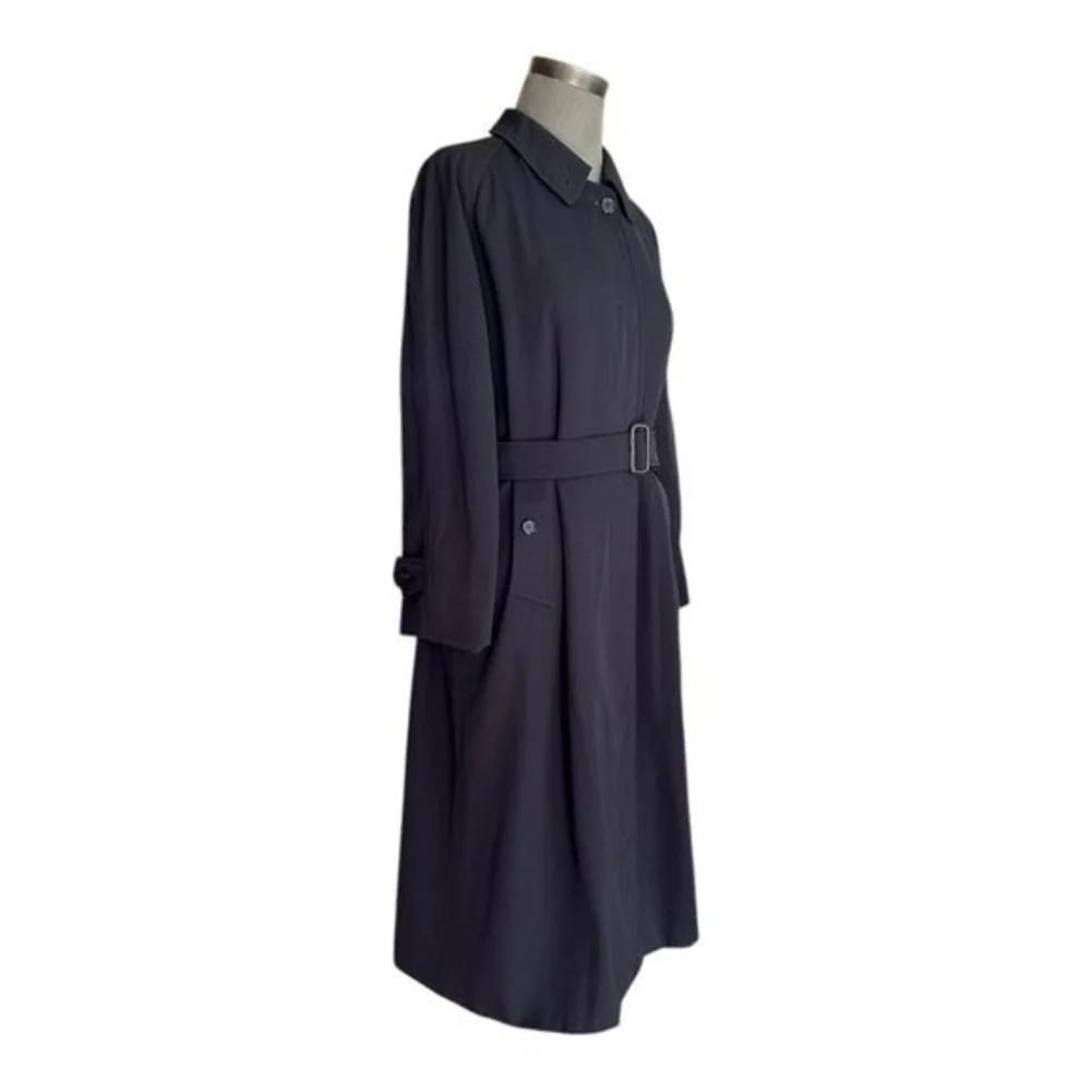 Authentic Burberry 100% Wool Navy Blue Midi Trench Coat Women's 10 Waterproof - Picture 6 of 13